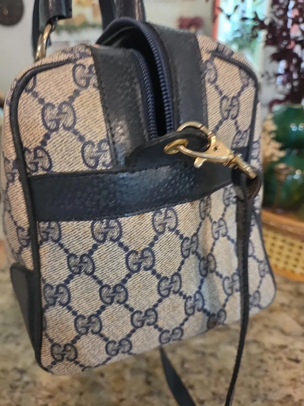 Authentic Vintage Gucci Accessory Collection GG Supreme Web Stripe Boston Bag